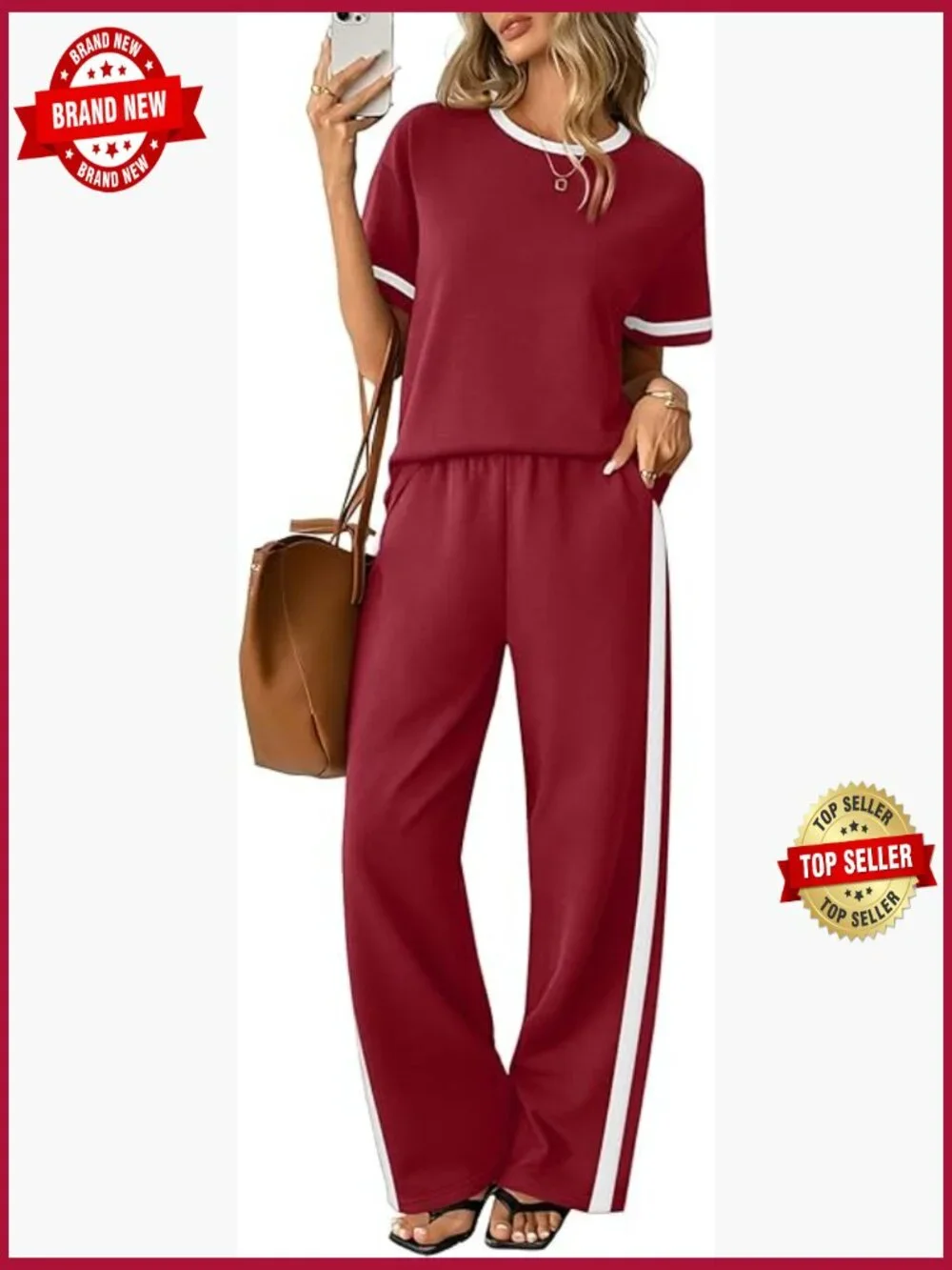 2 Piece Lounge Set Matching Summer Outfits Wide Leg Pants with Pockets